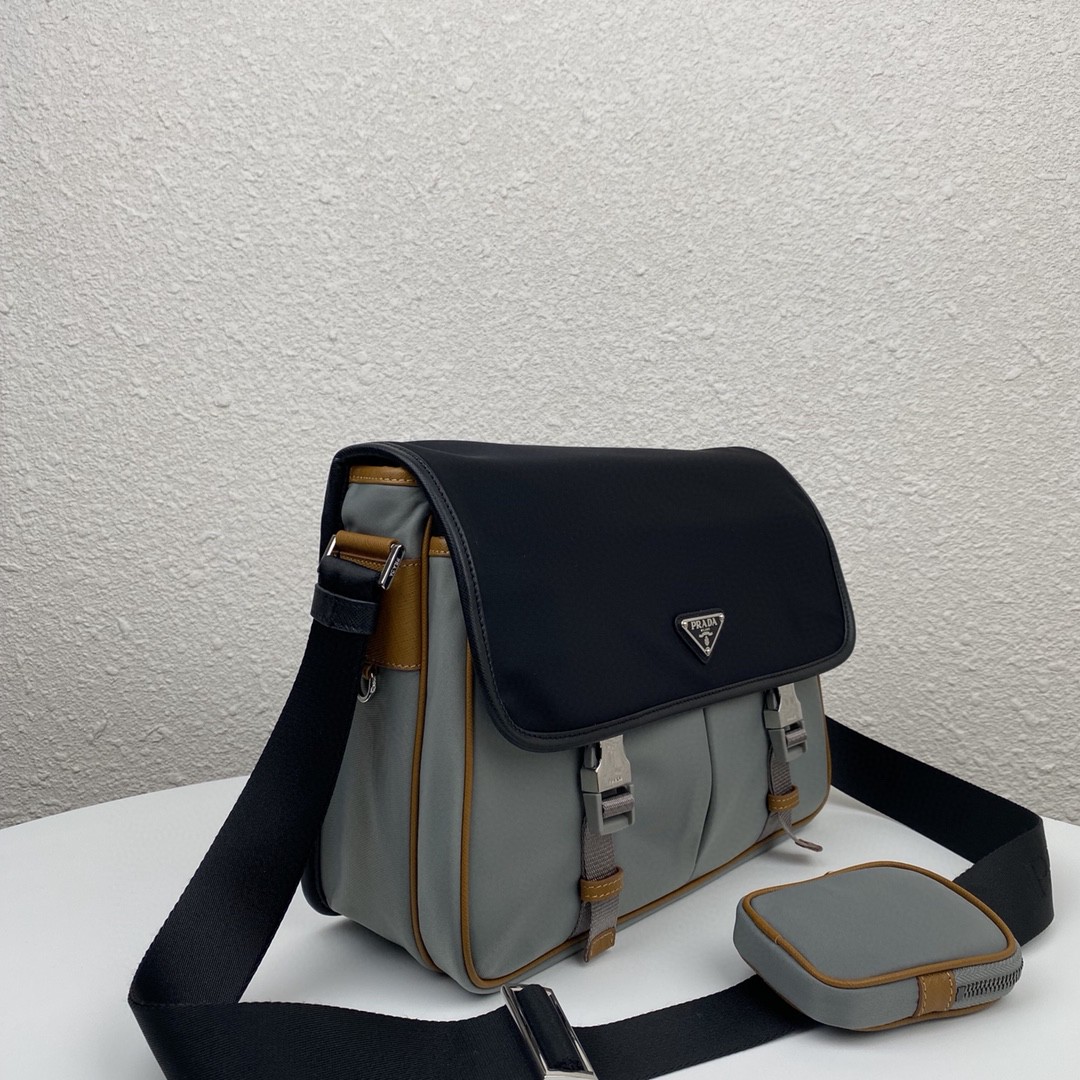 Prada Saffiano Shoulder Bag Grey and Black For Women 12.6 in / 32 cm