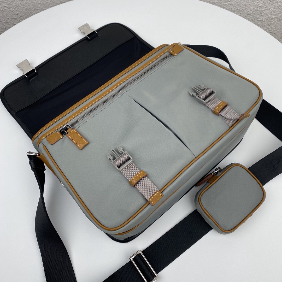 Prada Saffiano Shoulder Bag Grey and Black For Women 12.6 in / 32 cm