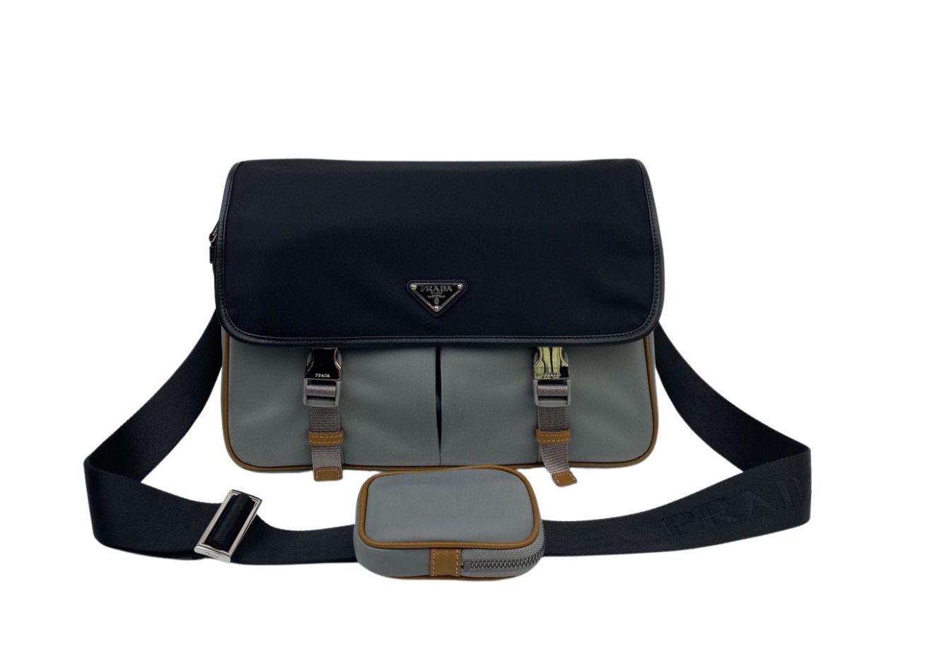 Prada Saffiano Shoulder Bag Grey and Black For Women 12.6 in / 32 cm