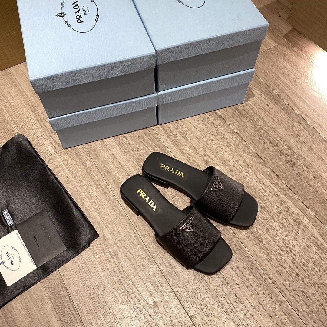 Prada Saffiano Slides Black For Women 0.4in/10mm PRD 1XX627_053_F0002_F_010