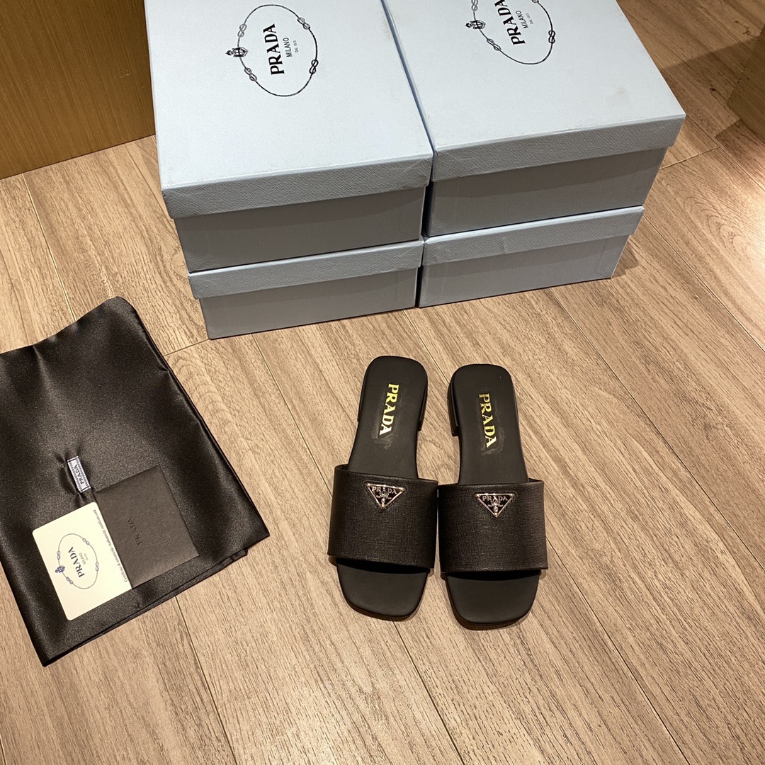 Prada Saffiano Slides Black For Women 0.4in/10mm PRD 1XX627_053_F0002_F_010