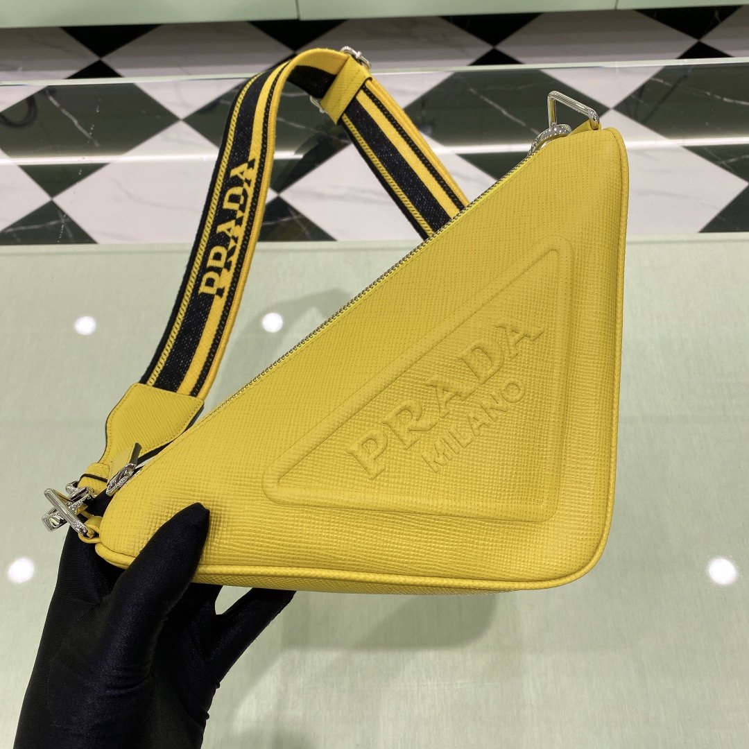 Prada Saffiano Triangle Bag Yellow For Women, Women’s Bags 11in/28cm 2VH155_2FAD_F0377_V_OOO