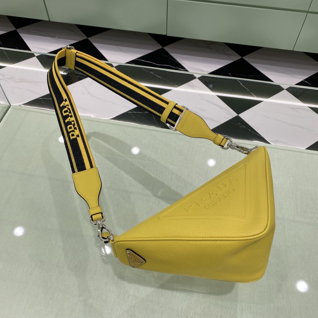 Prada Saffiano Triangle Bag Yellow For Women, Women’s Bags 11in/28cm 2VH155_2FAD_F0377_V_OOO