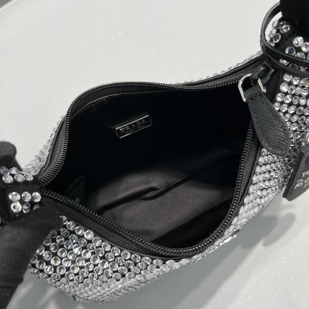 Prada Satin Mini-Bag With Crystals Silver For Women, Women’s Bags 8.6in/22cm 1BC515_2AWL_F0T7O_V_OOO