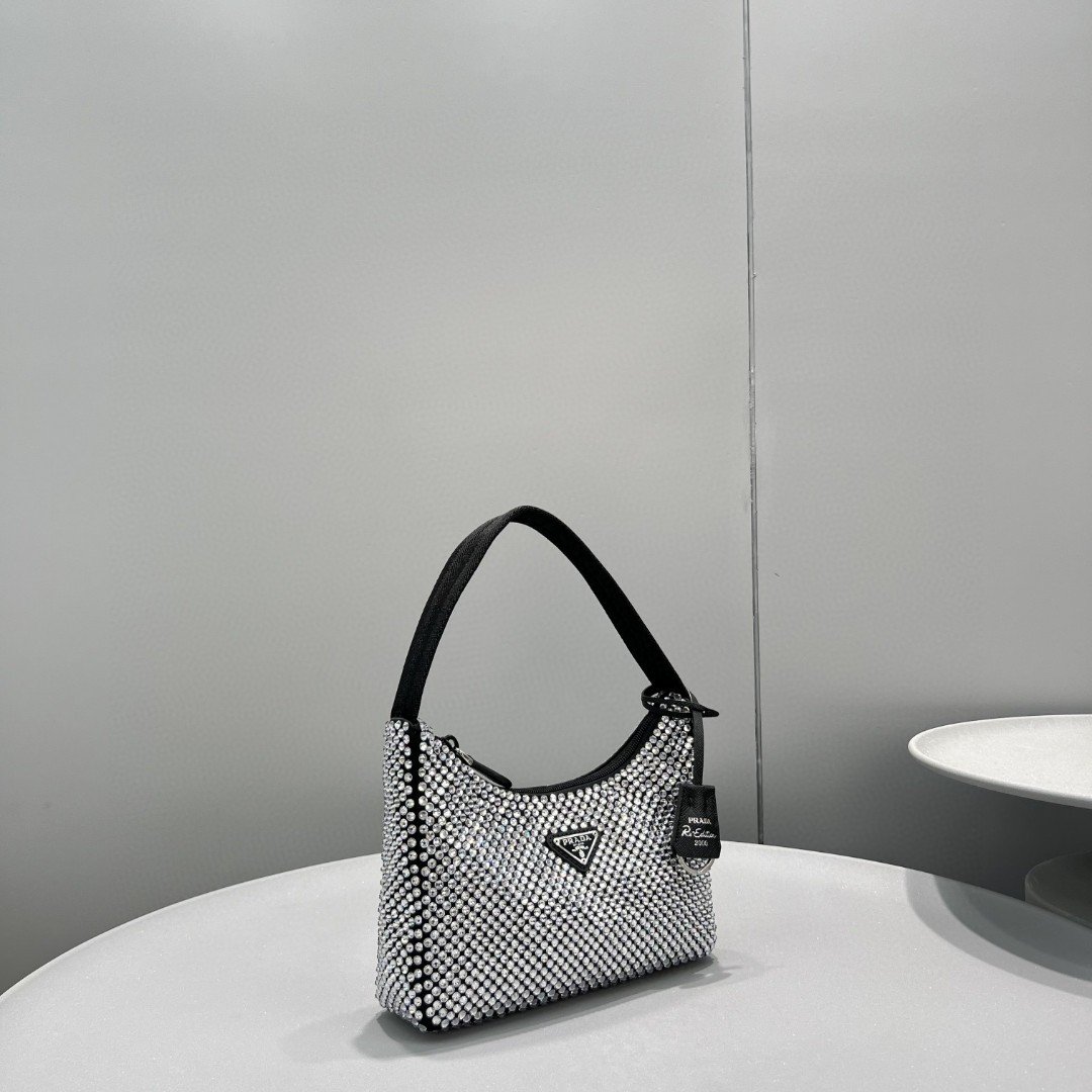 Prada Satin Mini-Bag With Crystals Silver For Women, Women’s Bags 8.6in/22cm 1BC515_2AWL_F0T7O_V_OOO