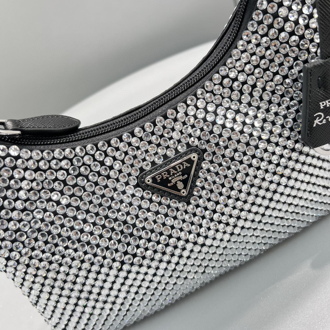 Prada Satin Mini-Bag With Crystals Silver For Women, Women’s Bags 8.6in/22cm 1BC515_2AWL_F0T7O_V_OOO
