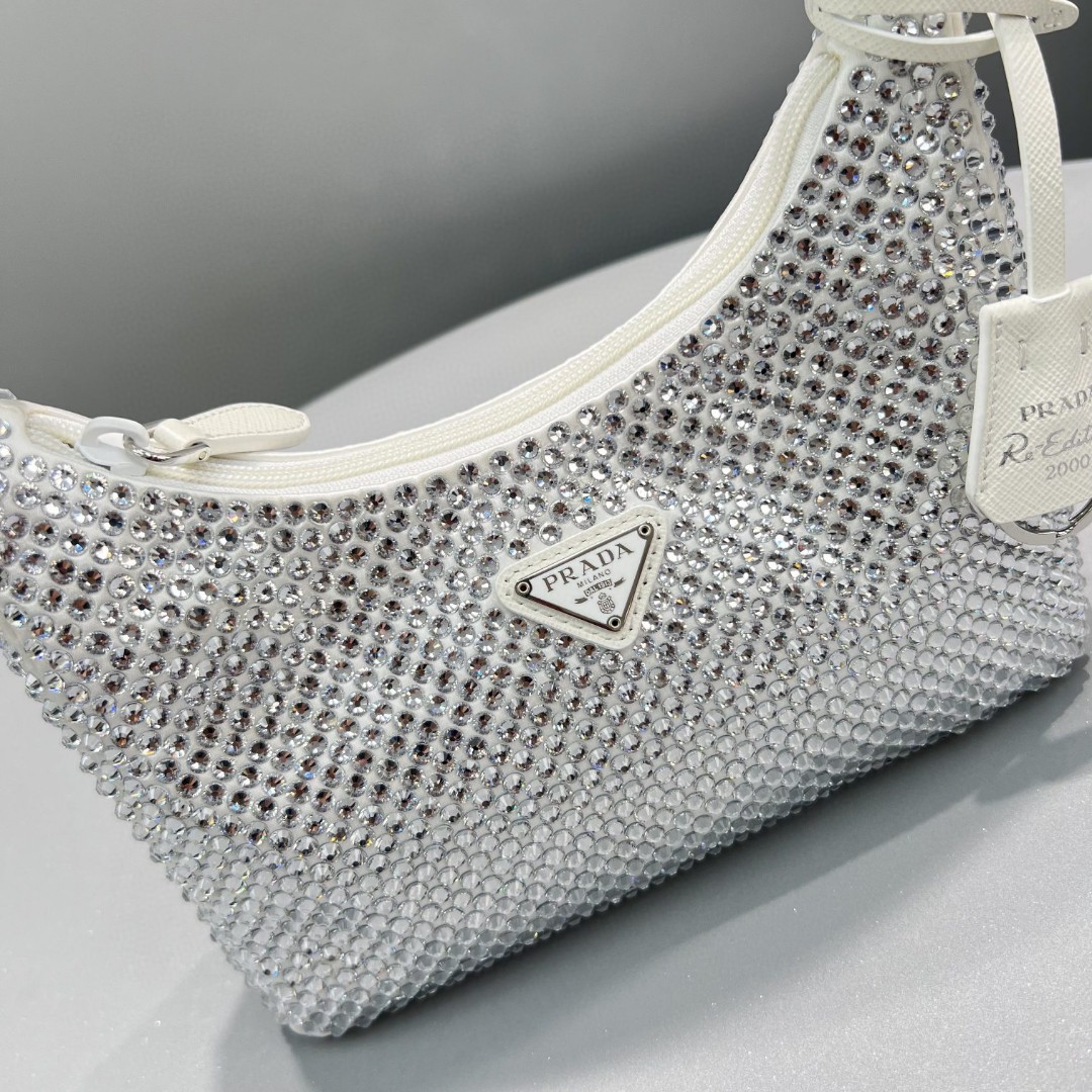 Prada Satin Mini-Bag With Crystals White For Women, Women’s Bags 8.6in/22cm 1BC515_2AWL_F0009_V_OOO