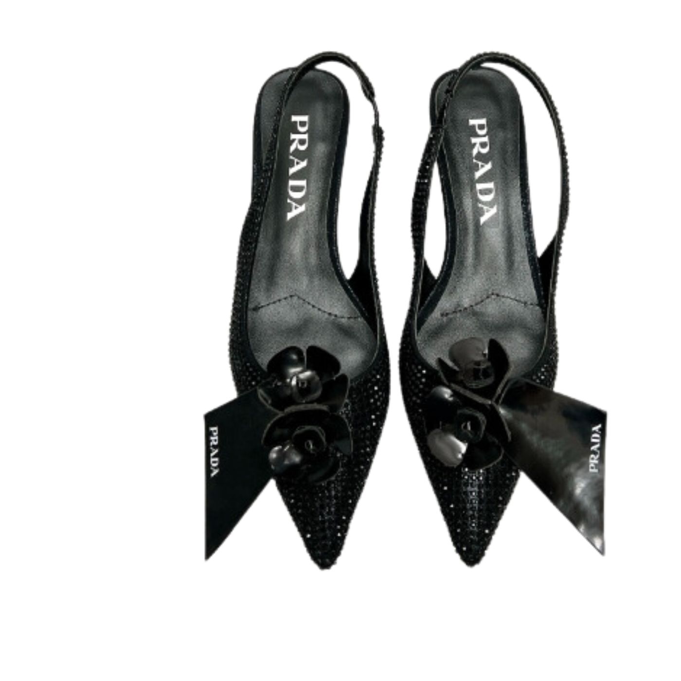 Prada Satin Slingbacks With Crystals Black For Women