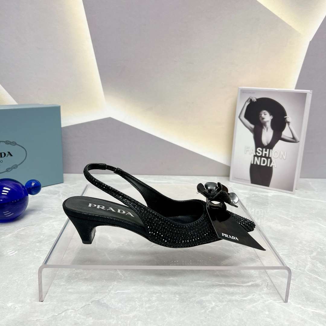 Prada Satin Slingbacks With Crystals Black For Women