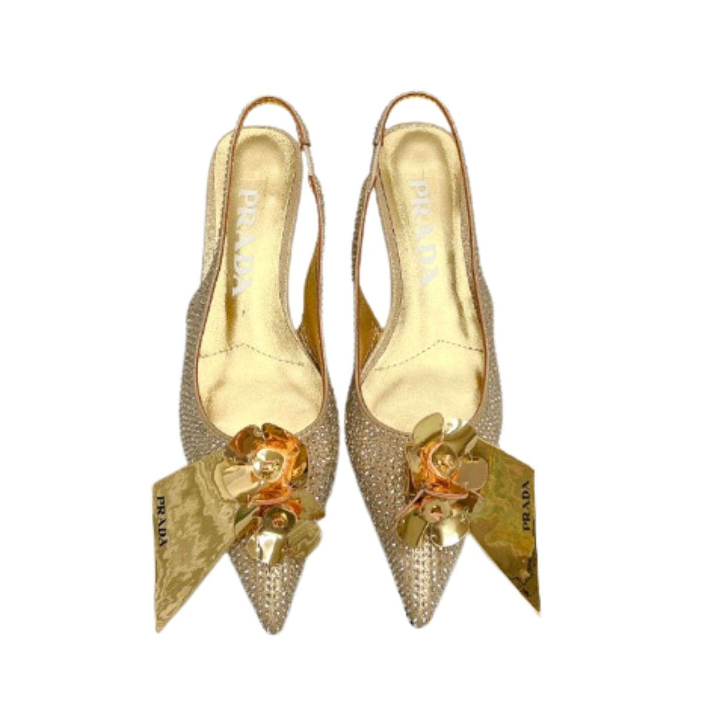 Prada Satin Slingbacks With Crystals Gold For Women