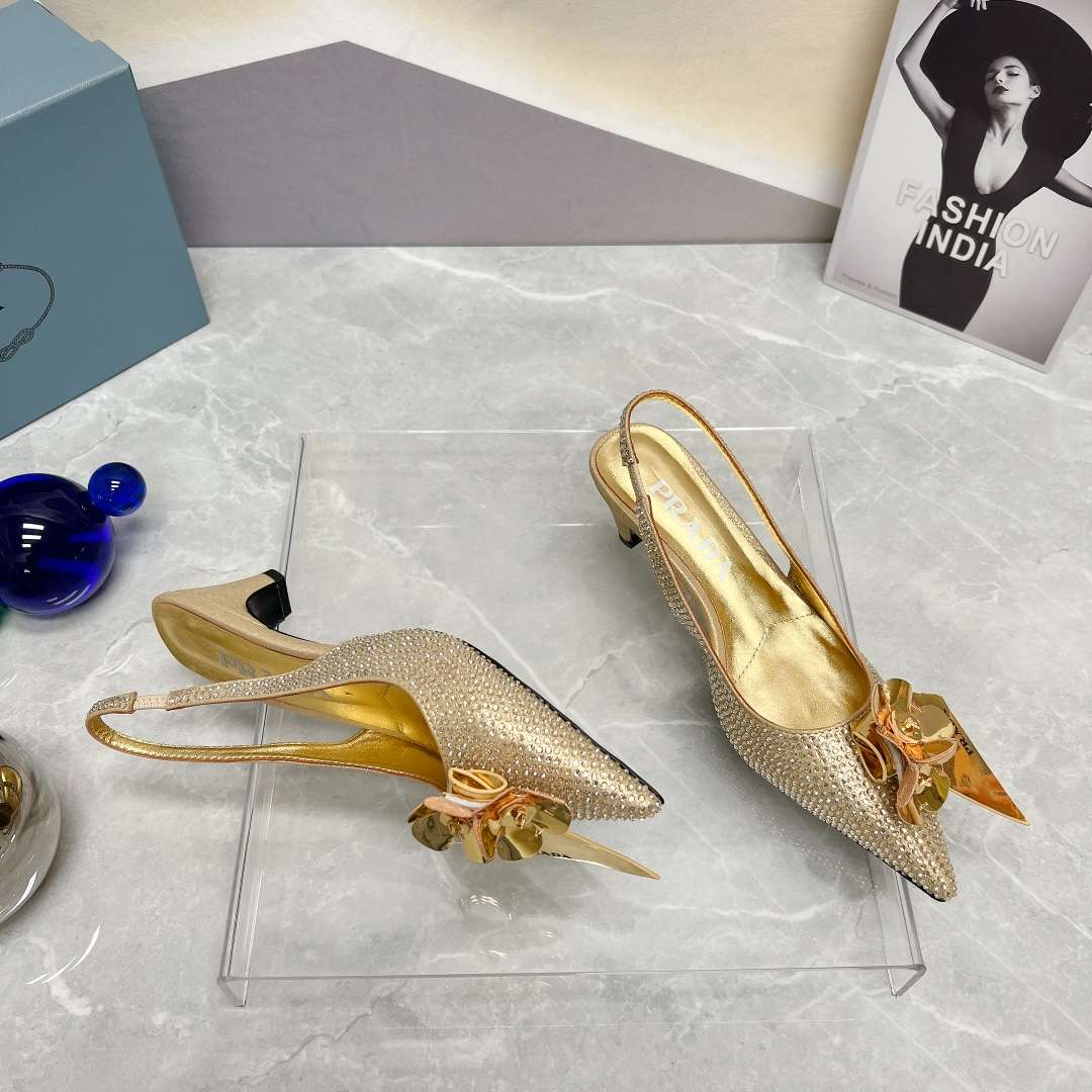 Prada Satin Slingbacks With Crystals Gold For Women