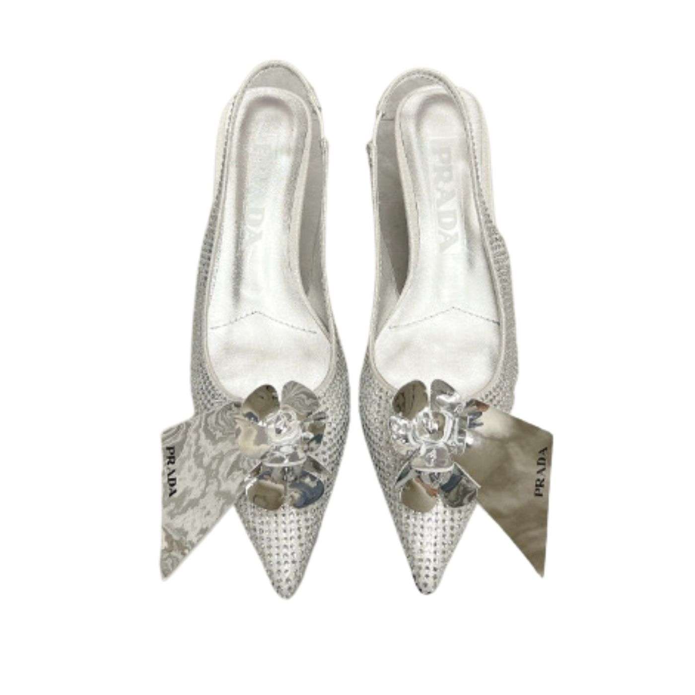 Prada Satin Slingbacks With Crystals Silver For Women
