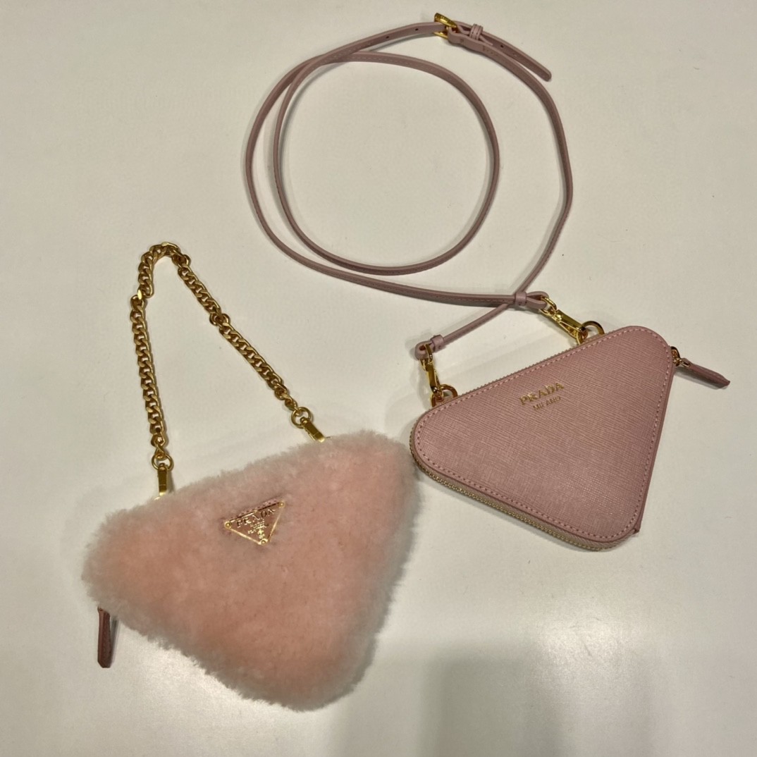 Prada Shearling And Saffiano Mini-Pouch Pink/ Yellow/Grey For Women 5.9 in / 15 cm 1NR015_2ECY_F0615