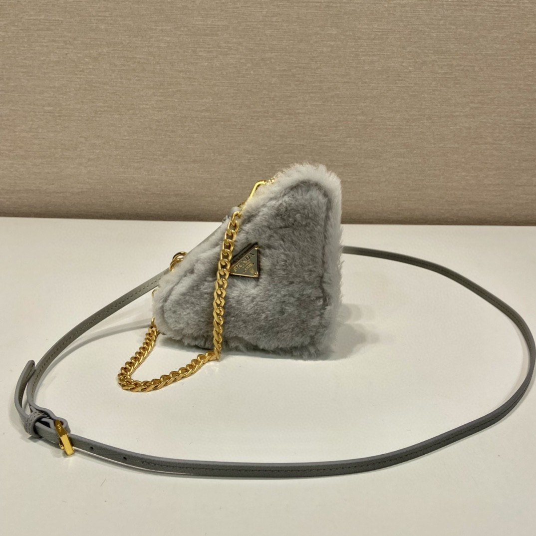 Prada Shearling And Saffiano Mini-Pouch Pink/ Yellow/Grey For Women 5.9 in / 15 cm 1NR015_2ECY_F0615