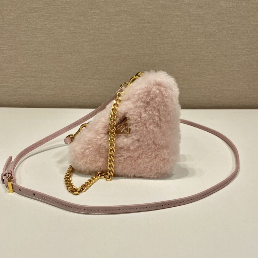 Prada Shearling And Saffiano Mini-Pouch Pink/ Yellow/Grey For Women 5.9 in / 15 cm 1NR015_2ECY_F0615