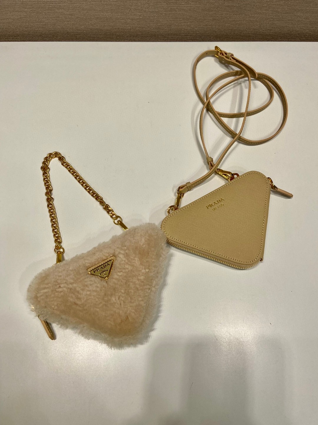 Prada Shearling And Saffiano Mini-Pouch Pink/ Yellow/Grey For Women 5.9 in / 15 cm 1NR015_2ECY_F0615