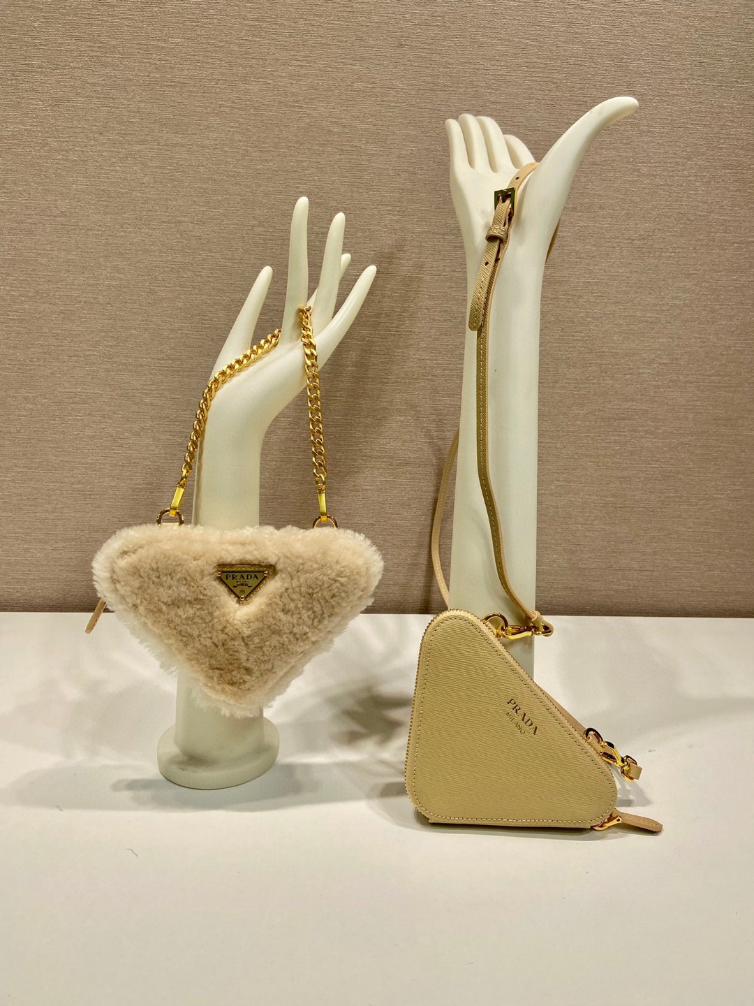 Prada Shearling And Saffiano Mini-Pouch Pink/ Yellow/Grey For Women 5.9 in / 15 cm 1NR015_2ECY_F0615
