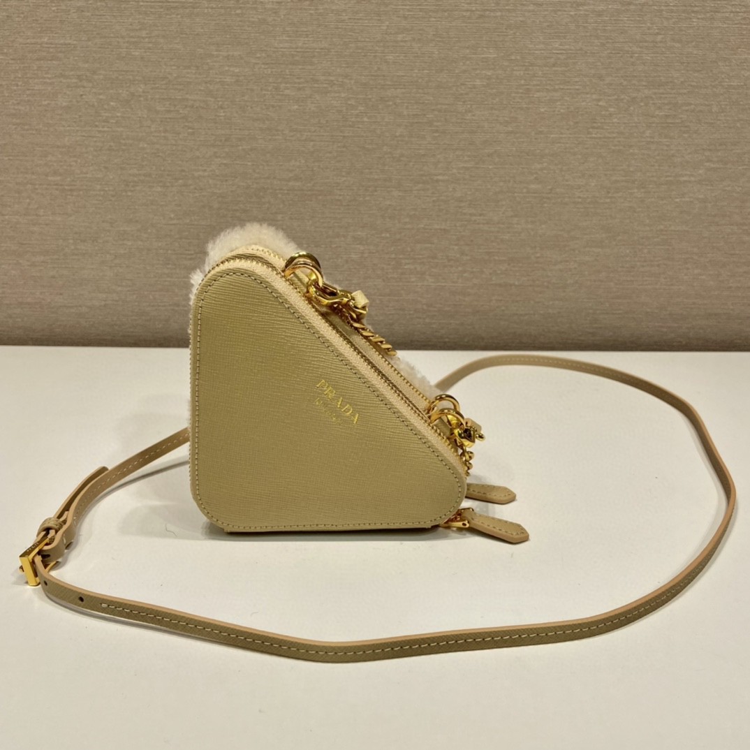 Prada Shearling And Saffiano Mini-Pouch Pink/ Yellow/Grey For Women 5.9 in / 15 cm 1NR015_2ECY_F0615