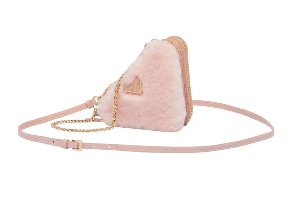 Prada Shearling And Saffiano Mini-Pouch Pink/ Yellow/Grey For Women 5.9 in / 15 cm 1NR015_2ECY_F0615