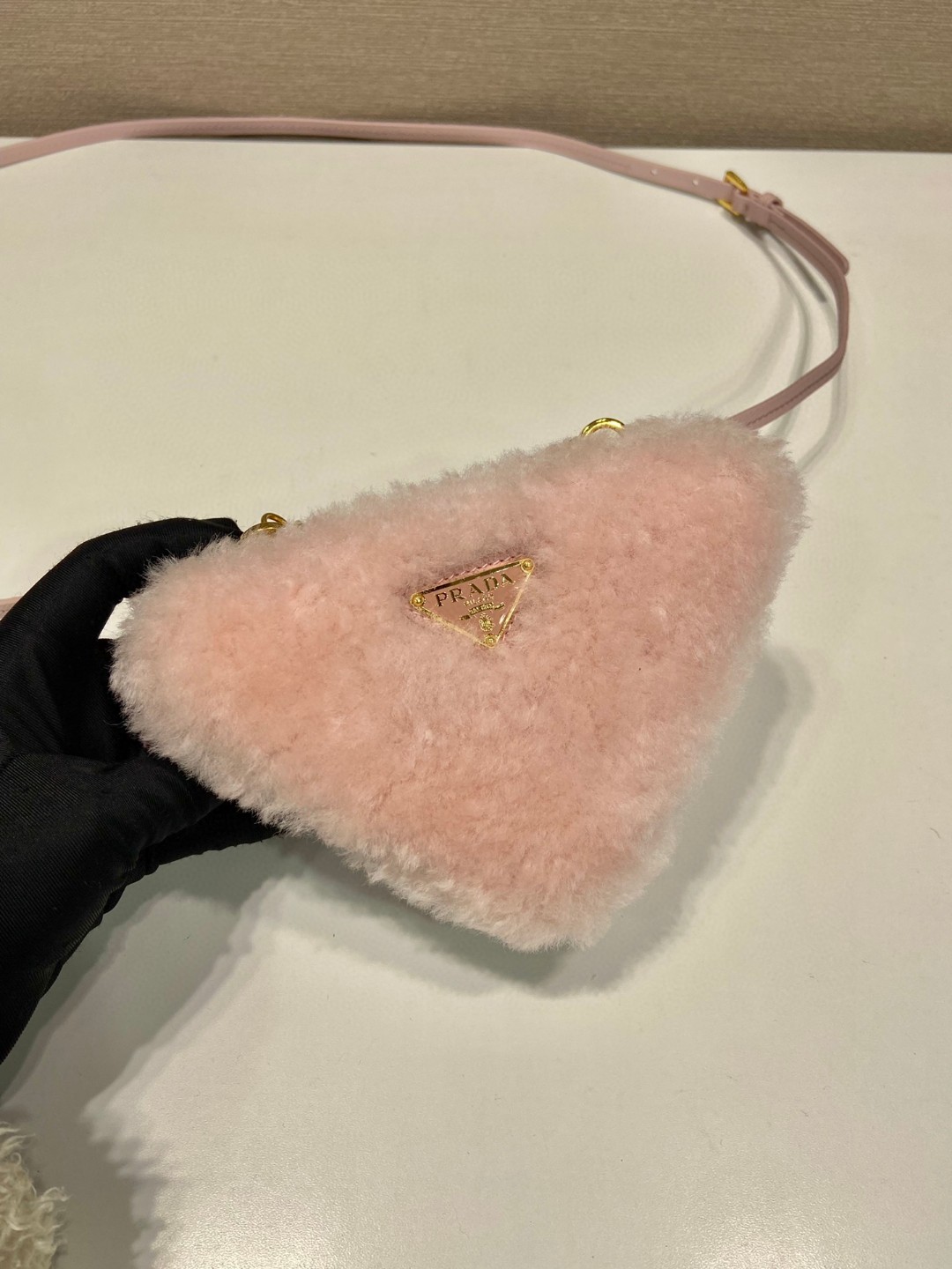 Prada Shearling And Saffiano Mini-Pouch Pink/ Yellow/Grey For Women 5.9 in / 15 cm 1NR015_2ECY_F0615