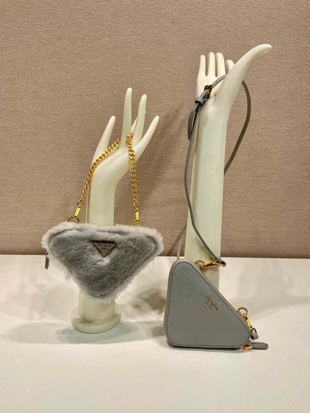 Prada Shearling And Saffiano Mini-Pouch Pink/ Yellow/Grey For Women 5.9 in / 15 cm 1NR015_2ECY_F0615