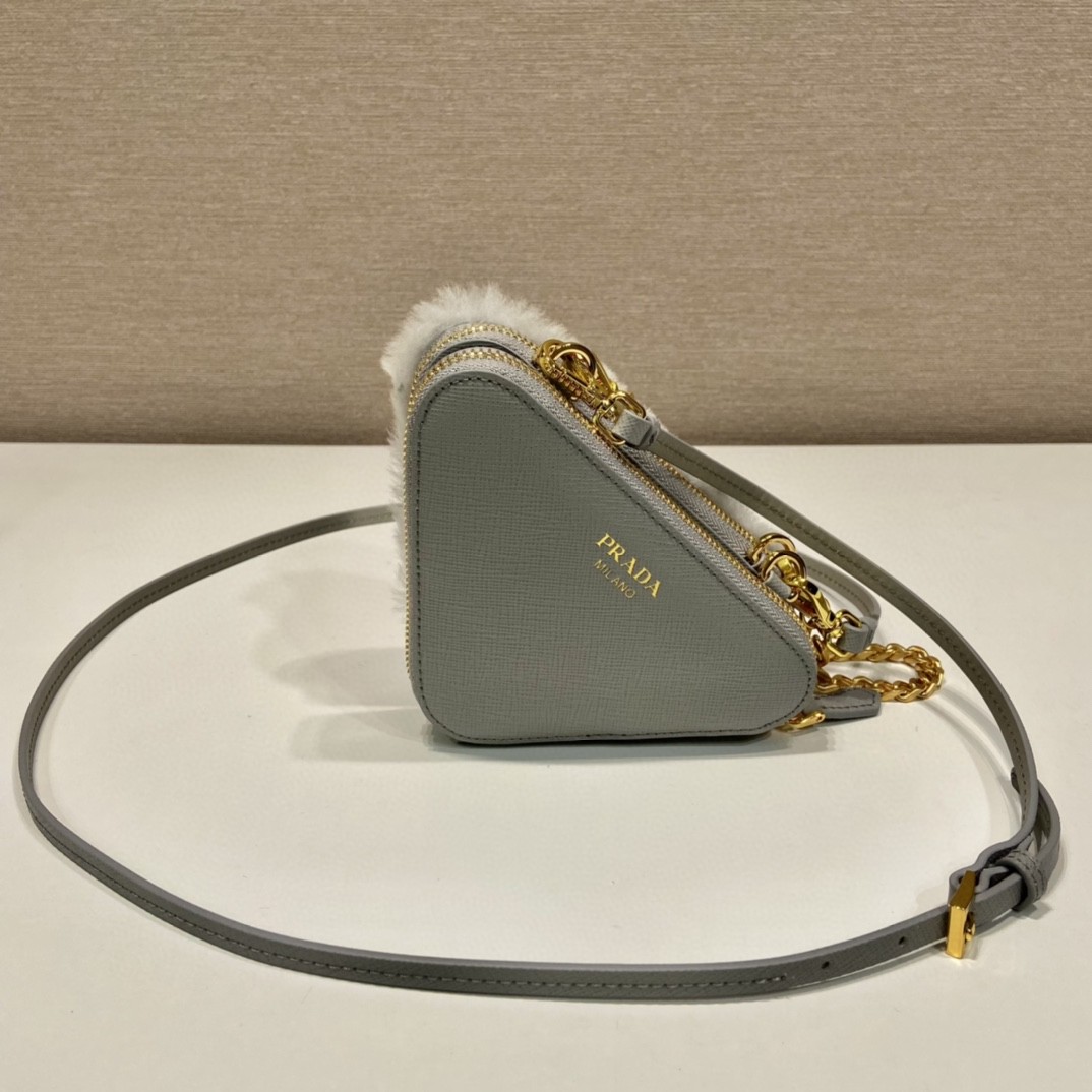 Prada Shearling And Saffiano Mini-Pouch Pink/ Yellow/Grey For Women 5.9 in / 15 cm 1NR015_2ECY_F0615