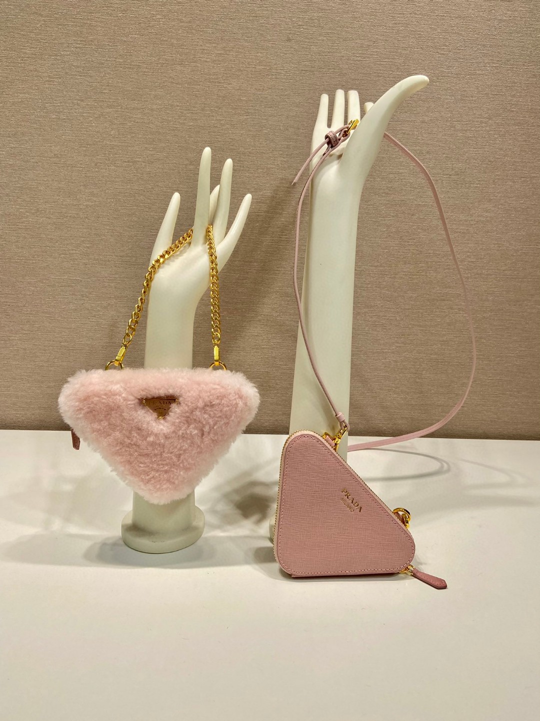 Prada Shearling And Saffiano Mini-Pouch Pink/ Yellow/Grey For Women 5.9 in / 15 cm 1NR015_2ECY_F0615