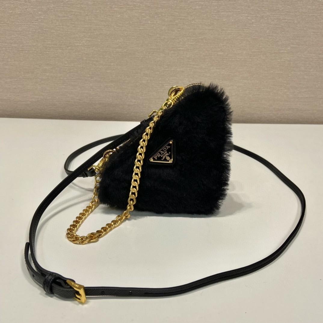 Prada Shearling And Saffiano Mini-Pouch White/ Black For Women 5.9 in / 15 cm 1NR015_2ECY_F0009