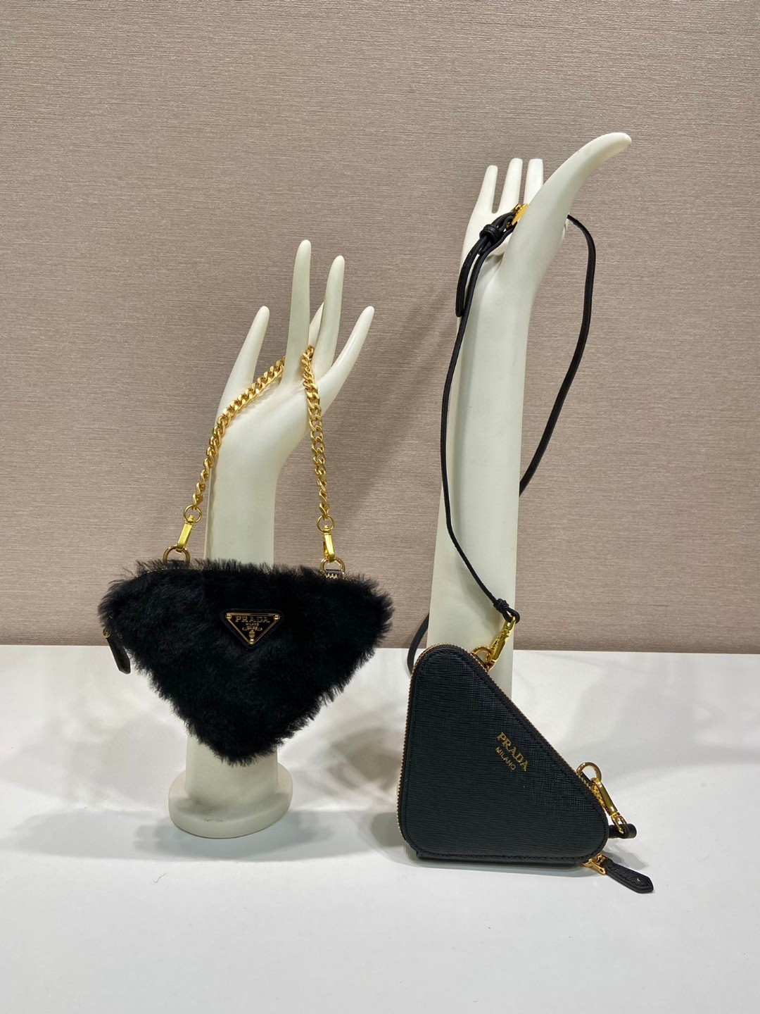 Prada Shearling And Saffiano Mini-Pouch White/ Black For Women 5.9 in / 15 cm 1NR015_2ECY_F0009