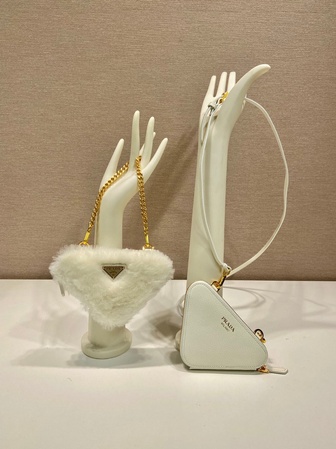 Prada Shearling And Saffiano Mini-Pouch White/ Black For Women 5.9 in / 15 cm 1NR015_2ECY_F0009