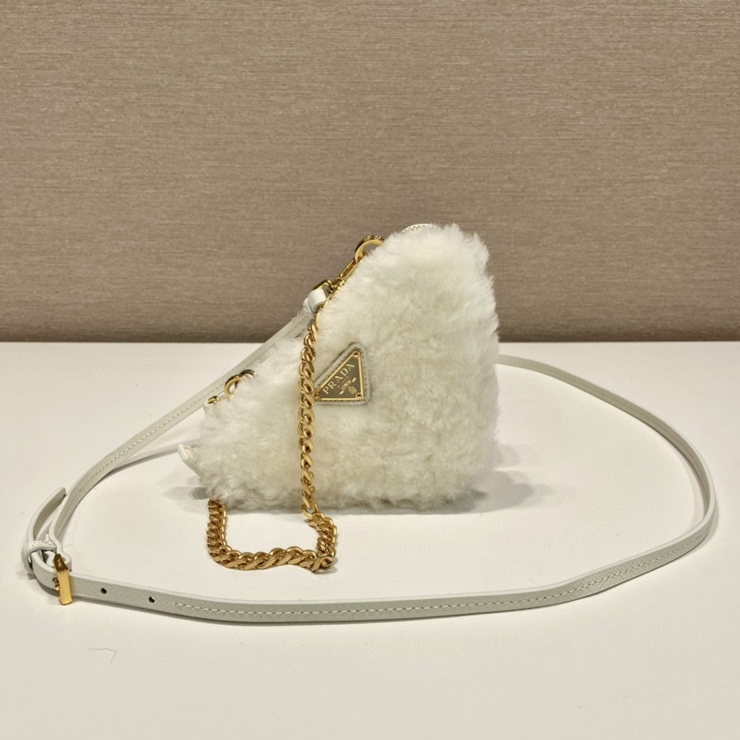 Prada Shearling And Saffiano Mini-Pouch White/ Black For Women 5.9 in / 15 cm 1NR015_2ECY_F0009