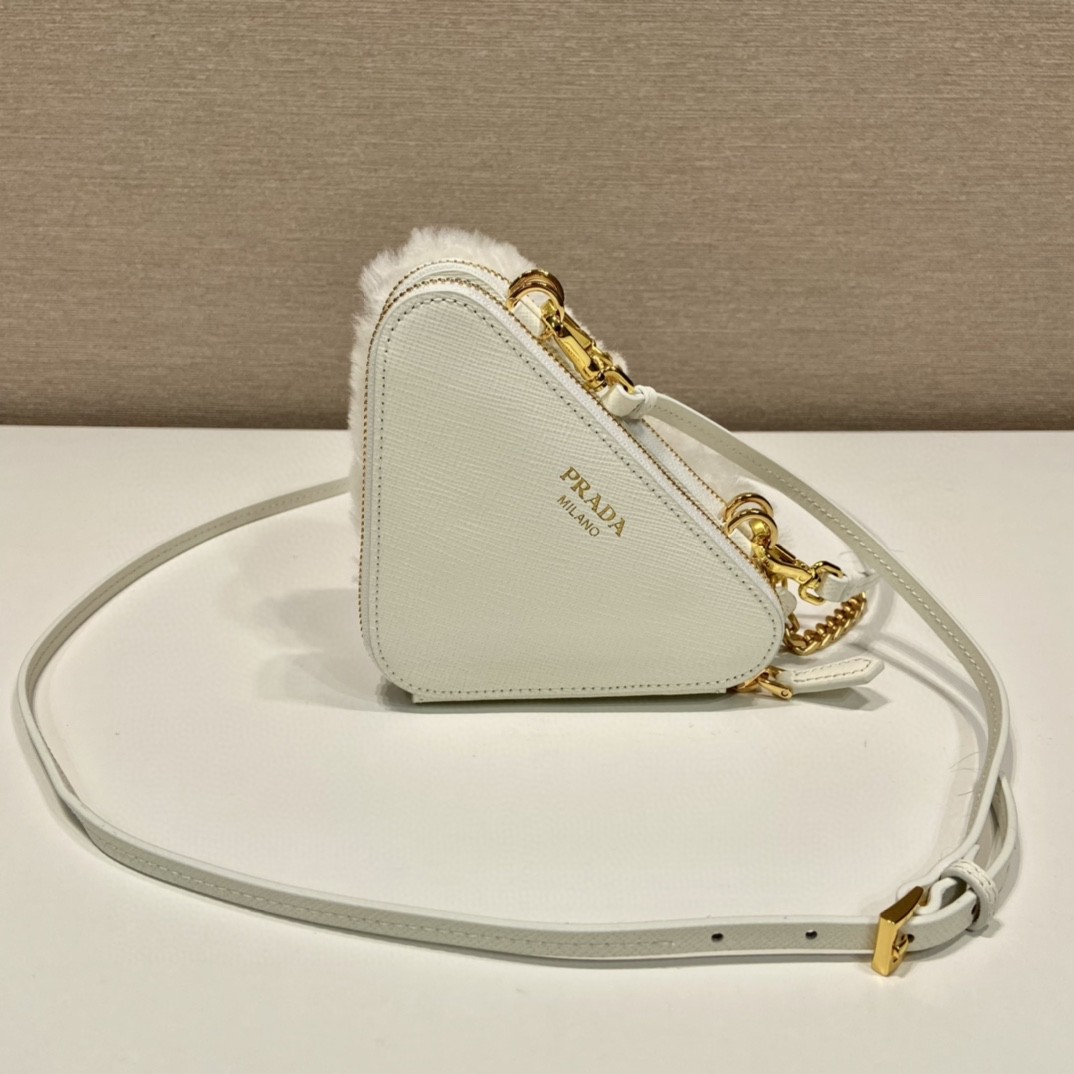 Prada Shearling And Saffiano Mini-Pouch White/ Black For Women 5.9 in / 15 cm 1NR015_2ECY_F0009