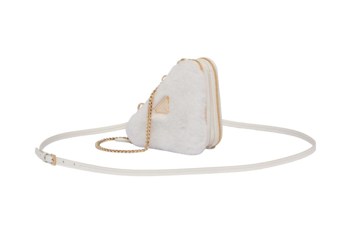 Prada Shearling And Saffiano Mini-Pouch White/ Black For Women 5.9 in / 15 cm 1NR015_2ECY_F0009
