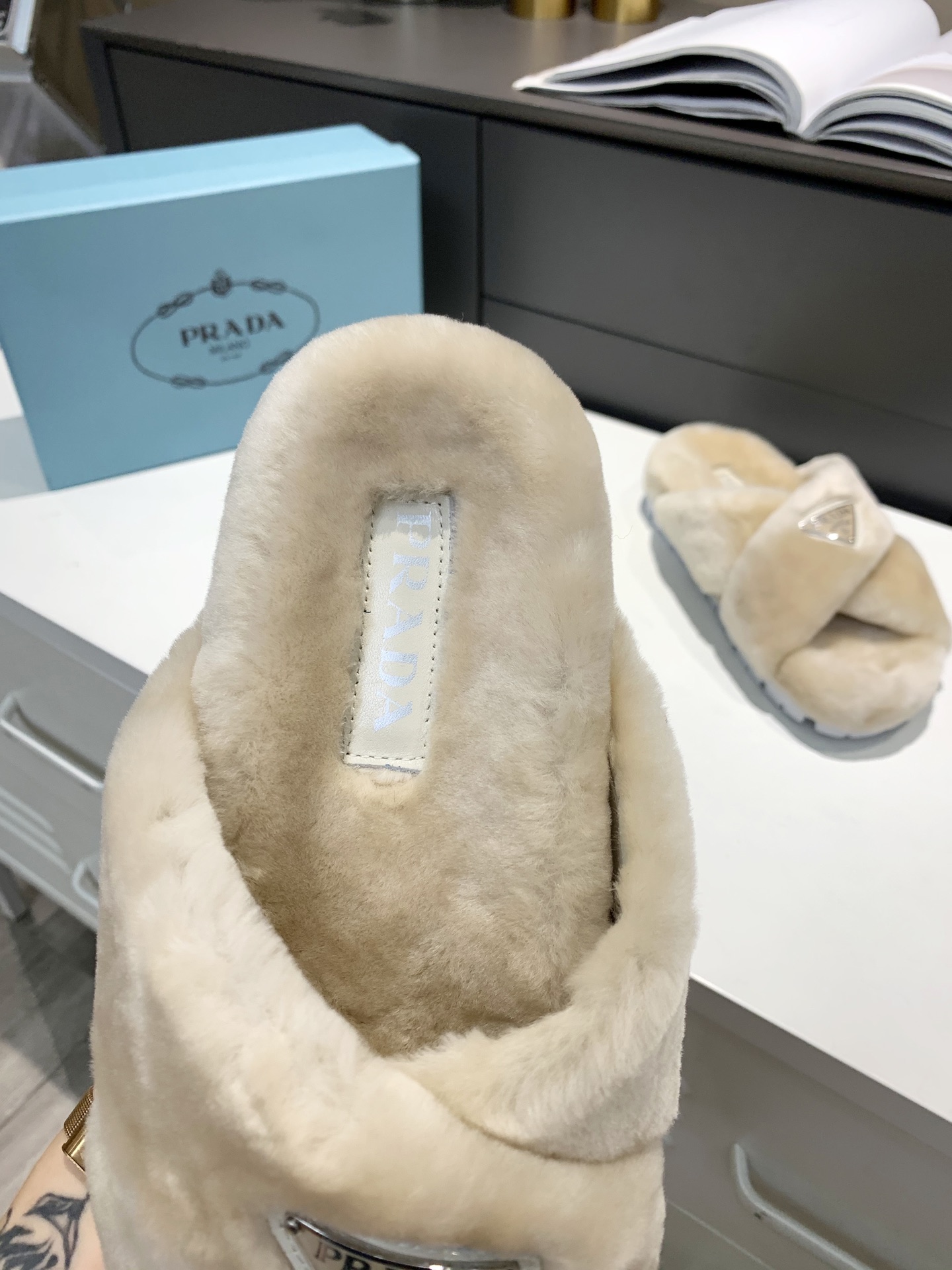 Prada Shearling Sandals Beige For Women 0.8in/20mm PRD 1XX600_173_F0379_F_ZF20