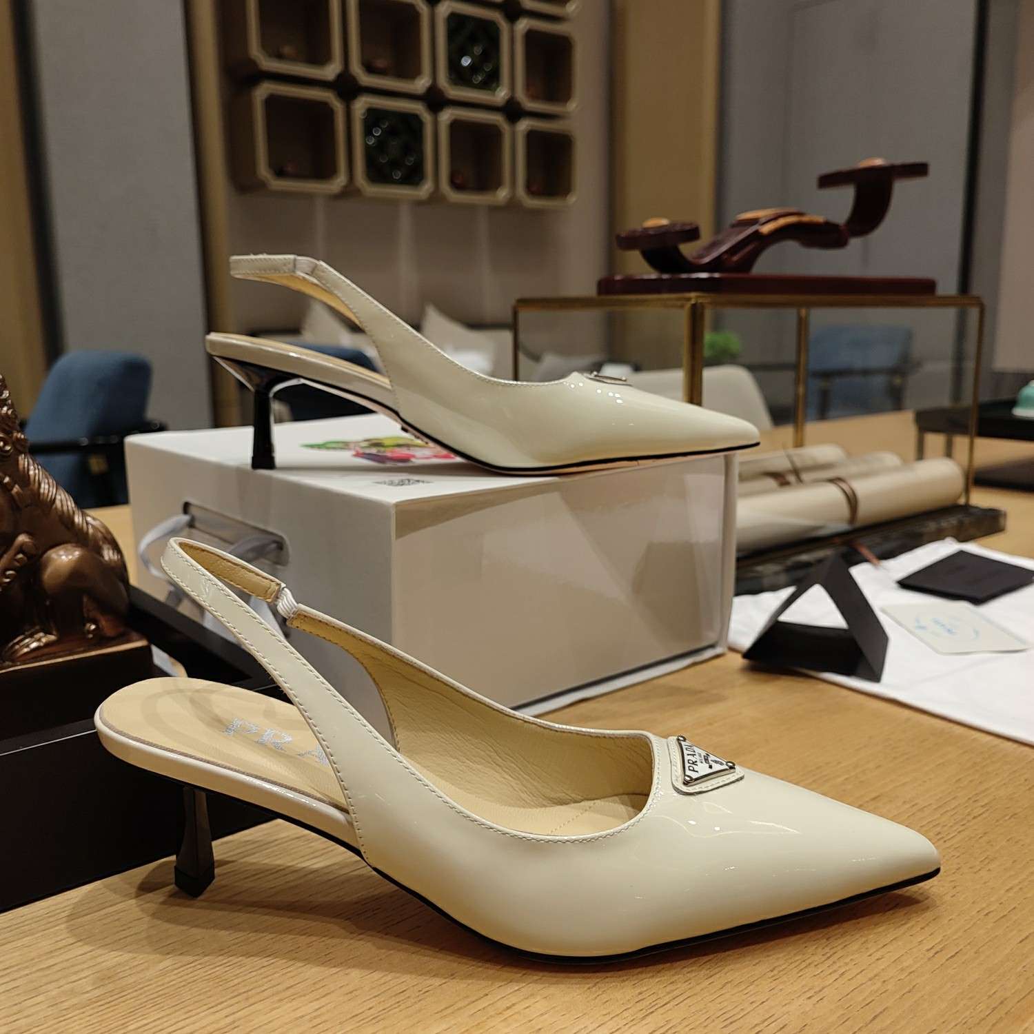 Prada Slingback Spike Pumps Cream For Women