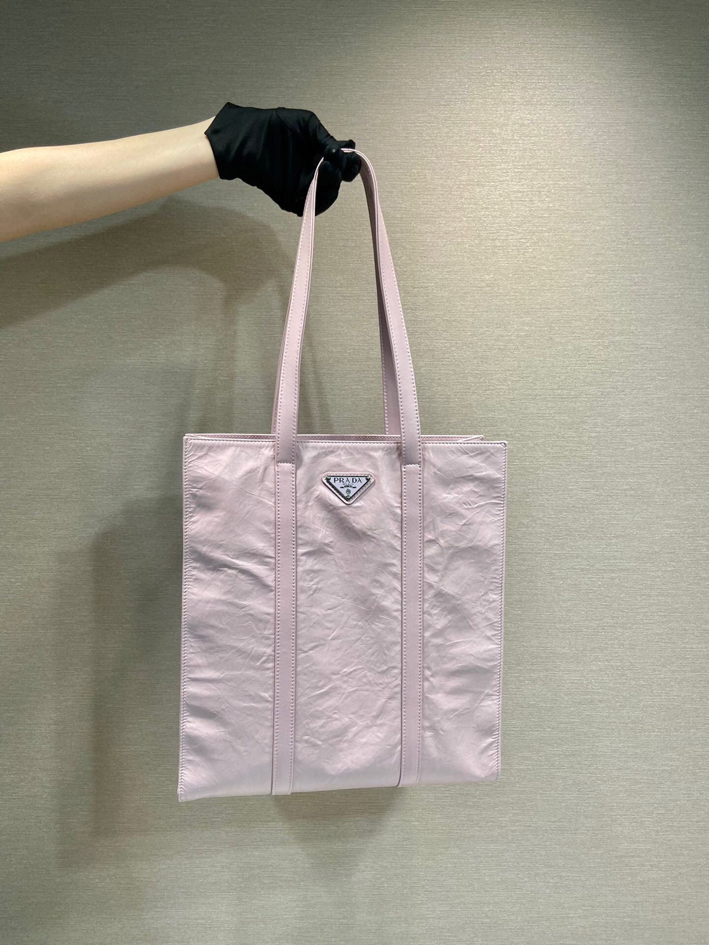Prada Small Antiqued Nappa Tote Bag In Pink/Black For Women 12.9 in/ 33cm 1BG459_UVL_F0E18_V_OOO