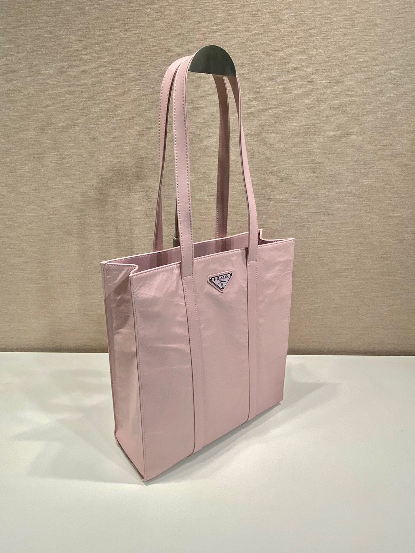 Prada Small Antiqued Nappa Tote Bag In Pink/Black For Women 12.9 in/ 33cm 1BG459_UVL_F0E18_V_OOO