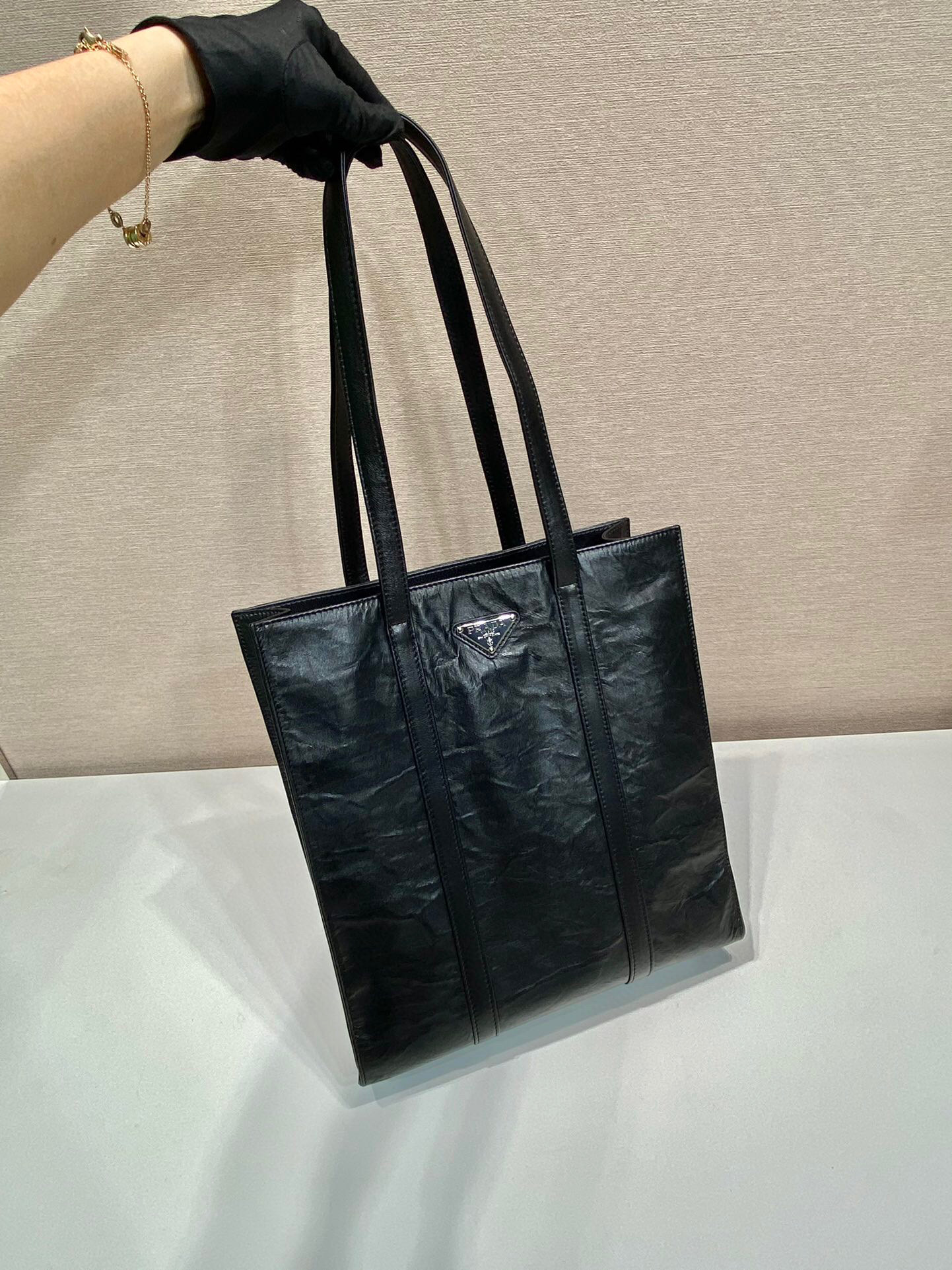 Prada Small Antiqued Nappa Tote Bag In Pink/Black For Women 12.9 in/ 33cm 1BG459_UVL_F0E18_V_OOO
