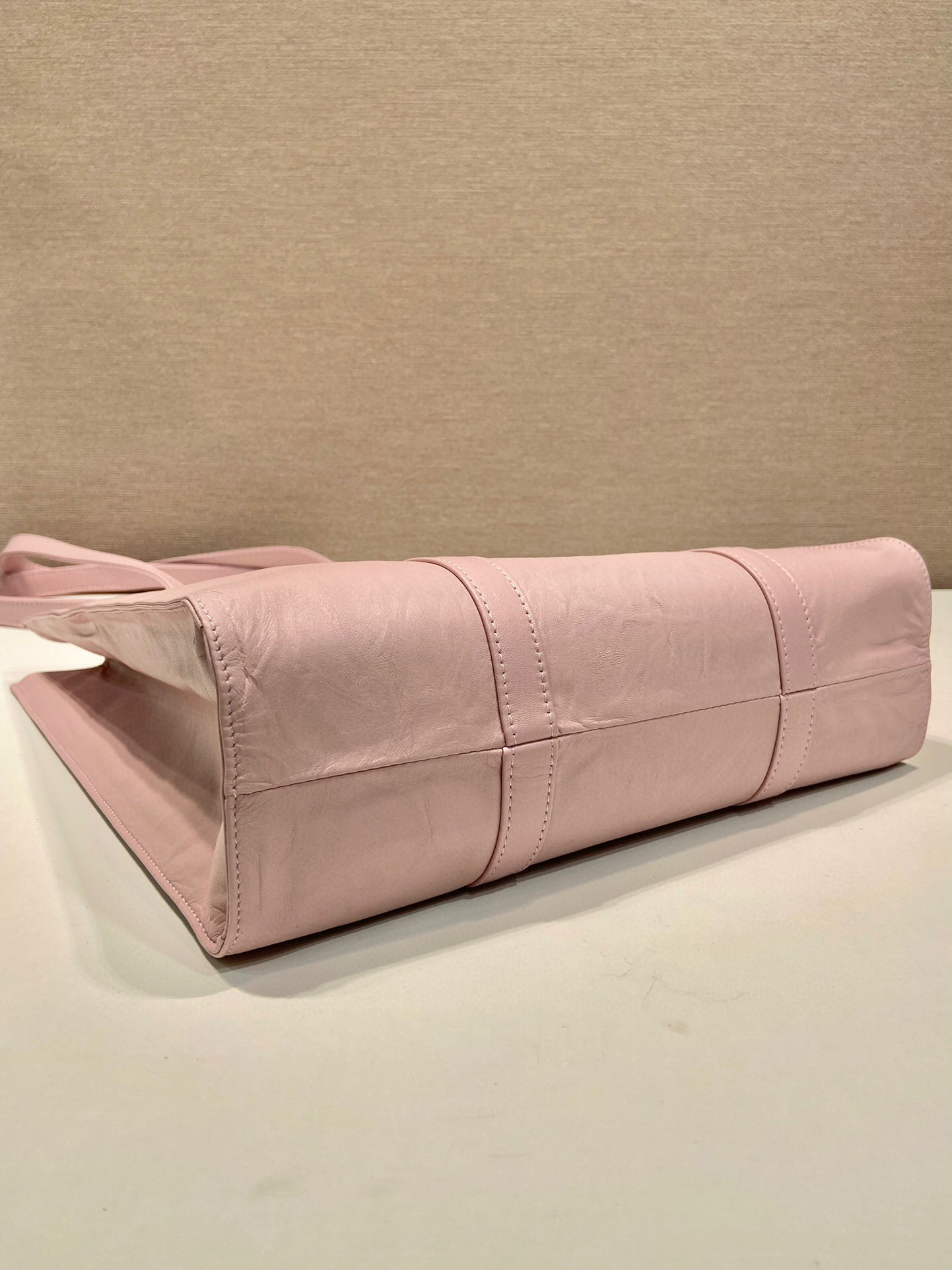 Prada Small Antiqued Nappa Tote Bag In Pink/Black For Women 12.9 in/ 33cm 1BG459_UVL_F0E18_V_OOO