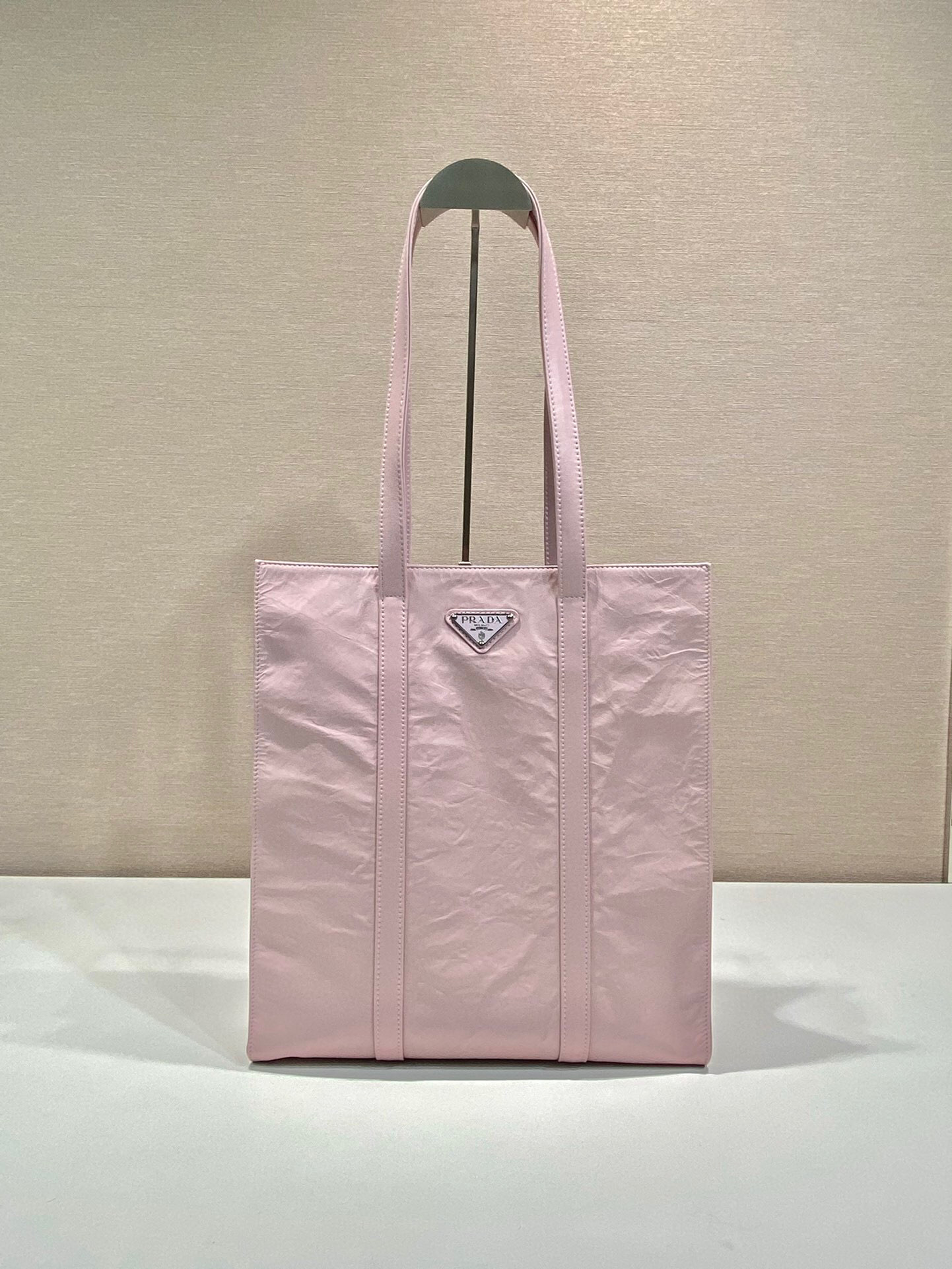 Prada Small Antiqued Nappa Tote Bag In Pink/Black For Women 12.9 in/ 33cm 1BG459_UVL_F0E18_V_OOO