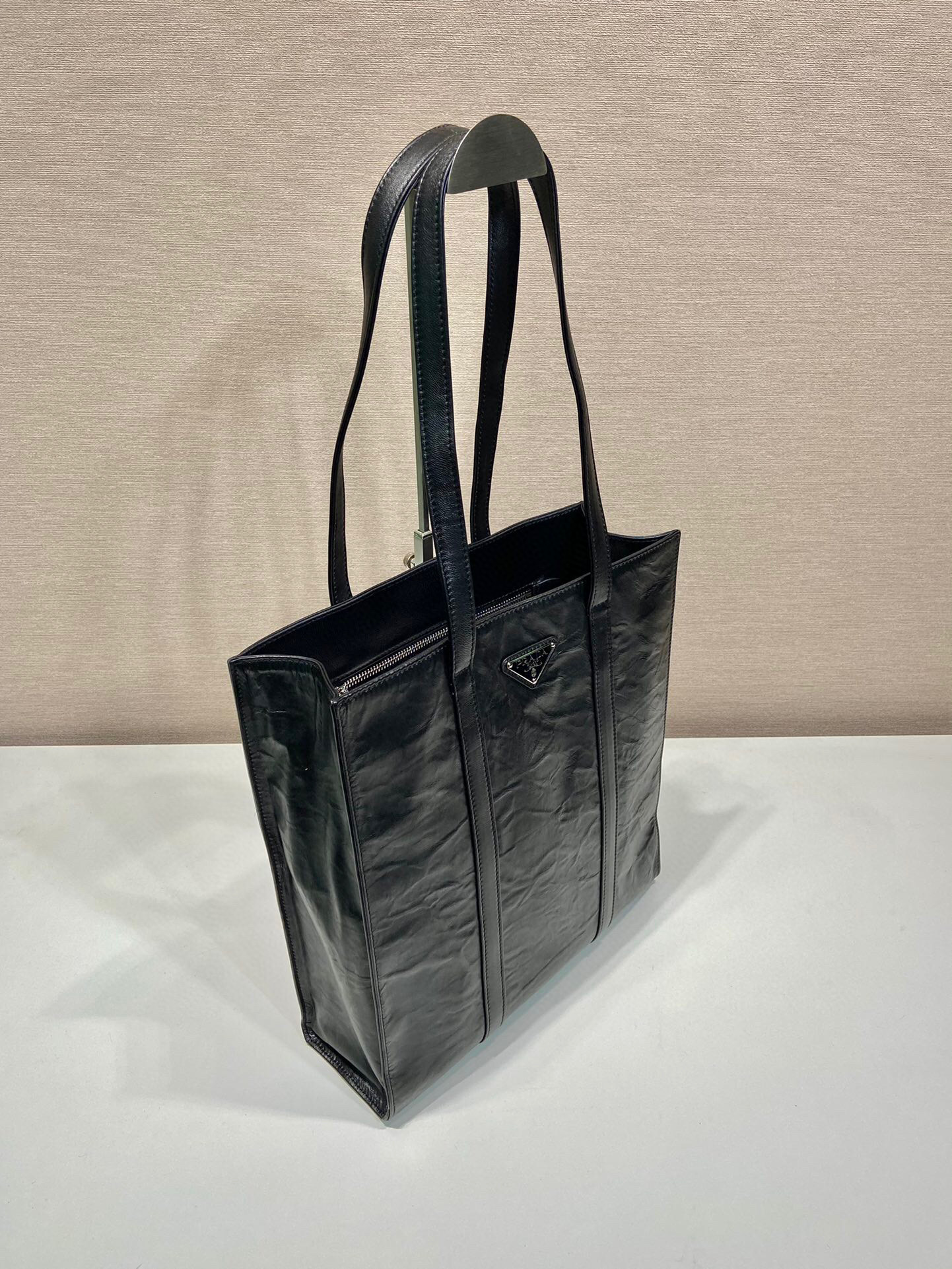Prada Small Antiqued Nappa Tote Bag In Pink/Black For Women 12.9 in/ 33cm 1BG459_UVL_F0E18_V_OOO