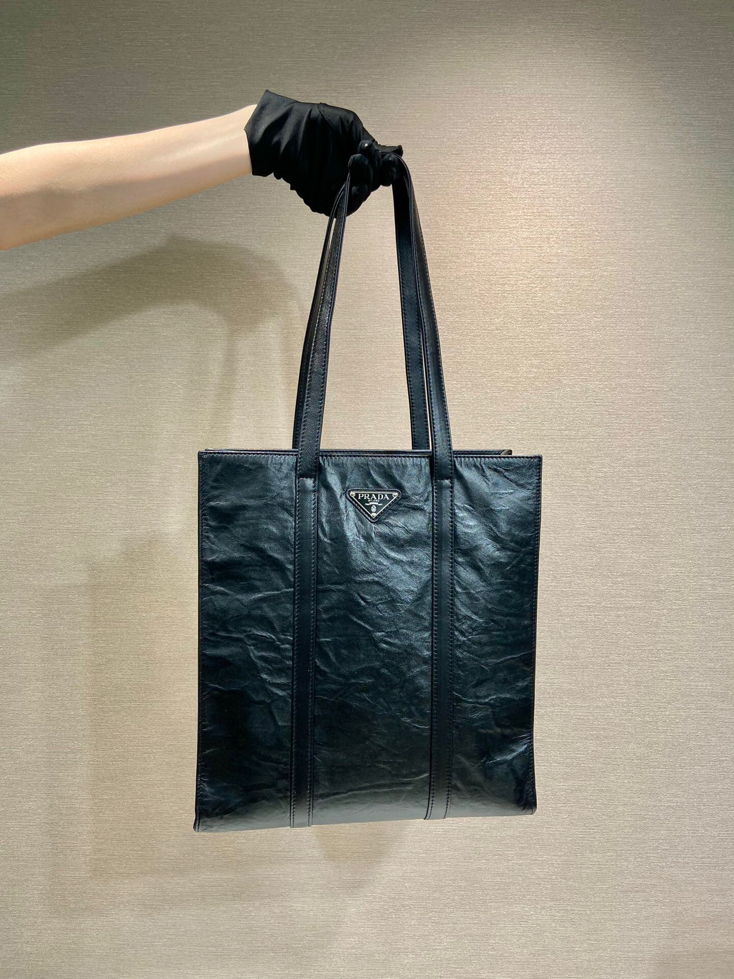 Prada Small Antiqued Nappa Tote Bag In Pink/Black For Women 12.9 in/ 33cm 1BG459_UVL_F0E18_V_OOO