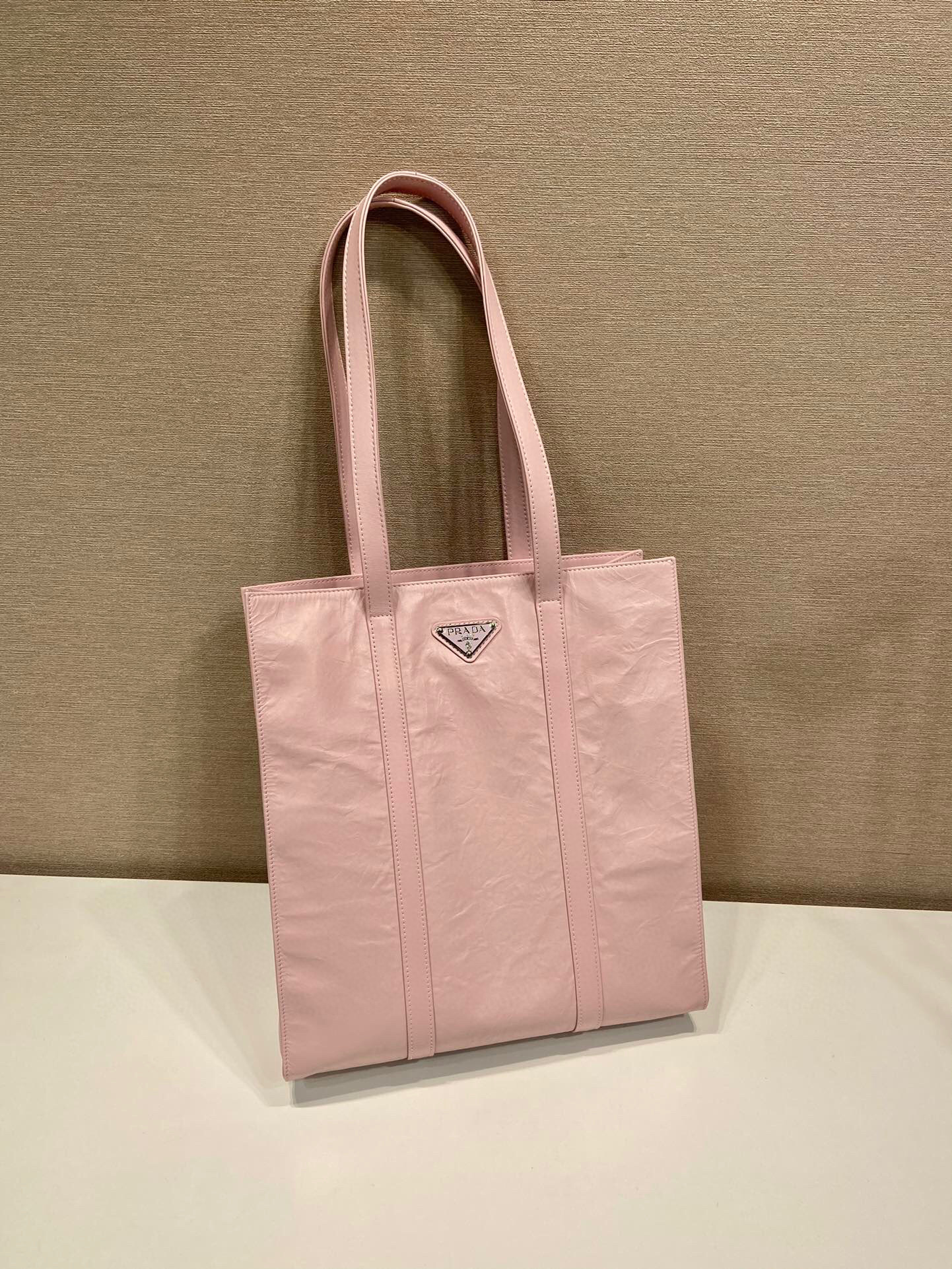 Prada Small Antiqued Nappa Tote Bag In Pink/Black For Women 12.9 in/ 33cm 1BG459_UVL_F0E18_V_OOO
