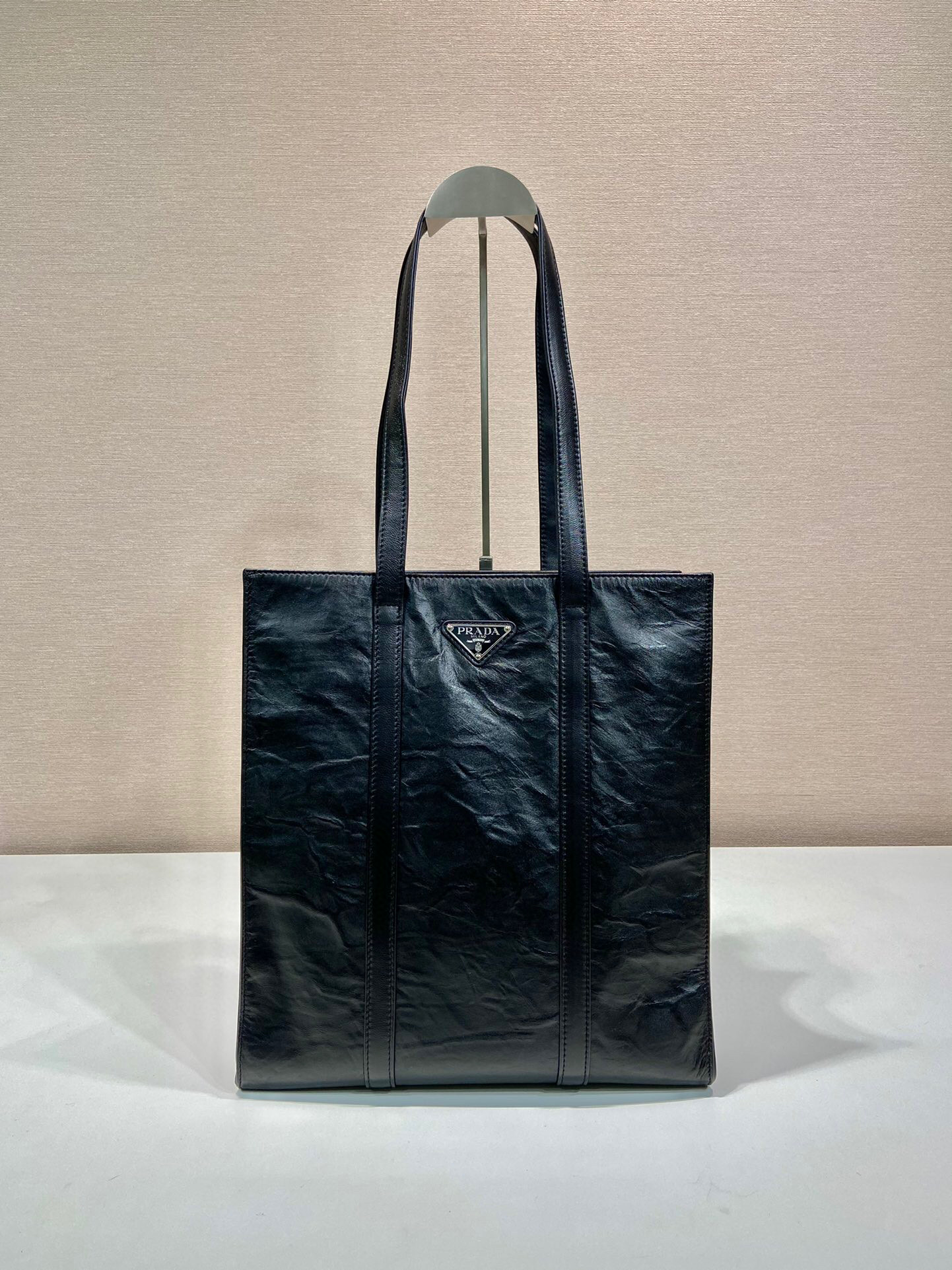 Prada Small Antiqued Nappa Tote Bag In Pink/Black For Women 12.9 in/ 33cm 1BG459_UVL_F0E18_V_OOO