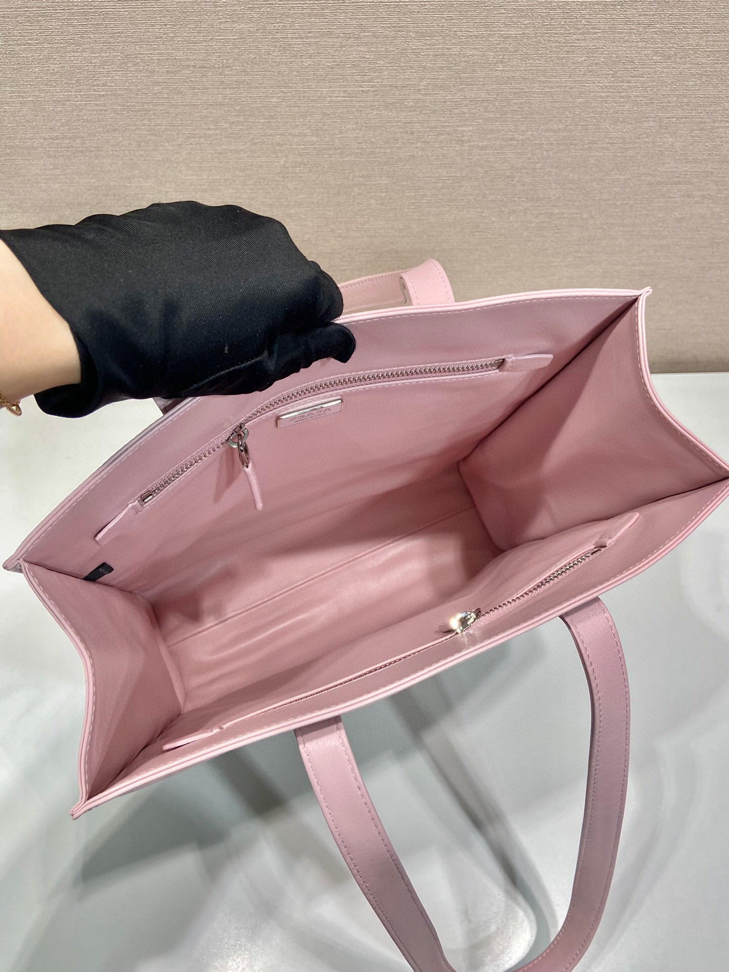 Prada Small Antiqued Nappa Tote Bag In Pink/Black For Women 12.9 in/ 33cm 1BG459_UVL_F0E18_V_OOO