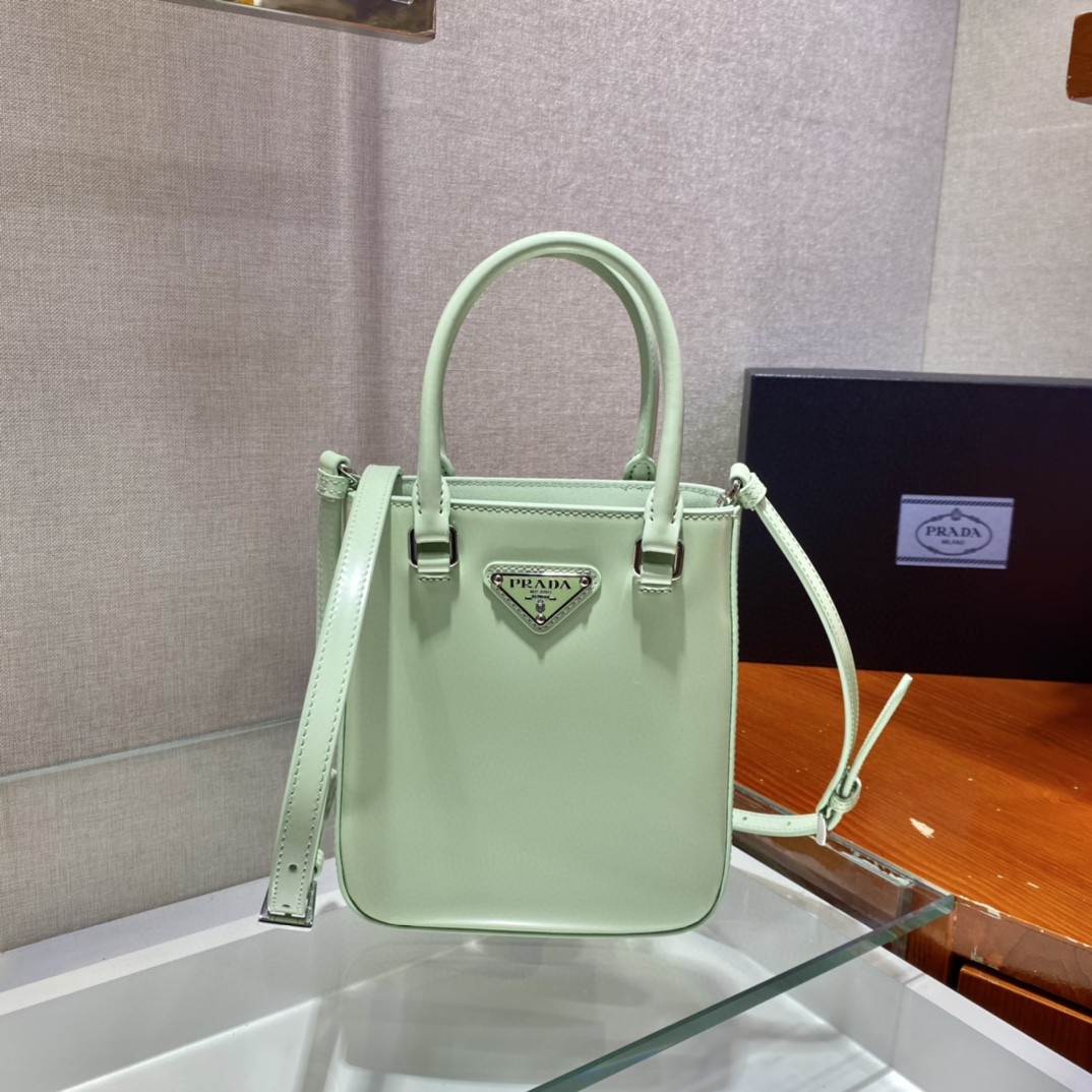 Prada Small Brushed Tote Green For Women, Women’s Bags 6.9in/18cm 