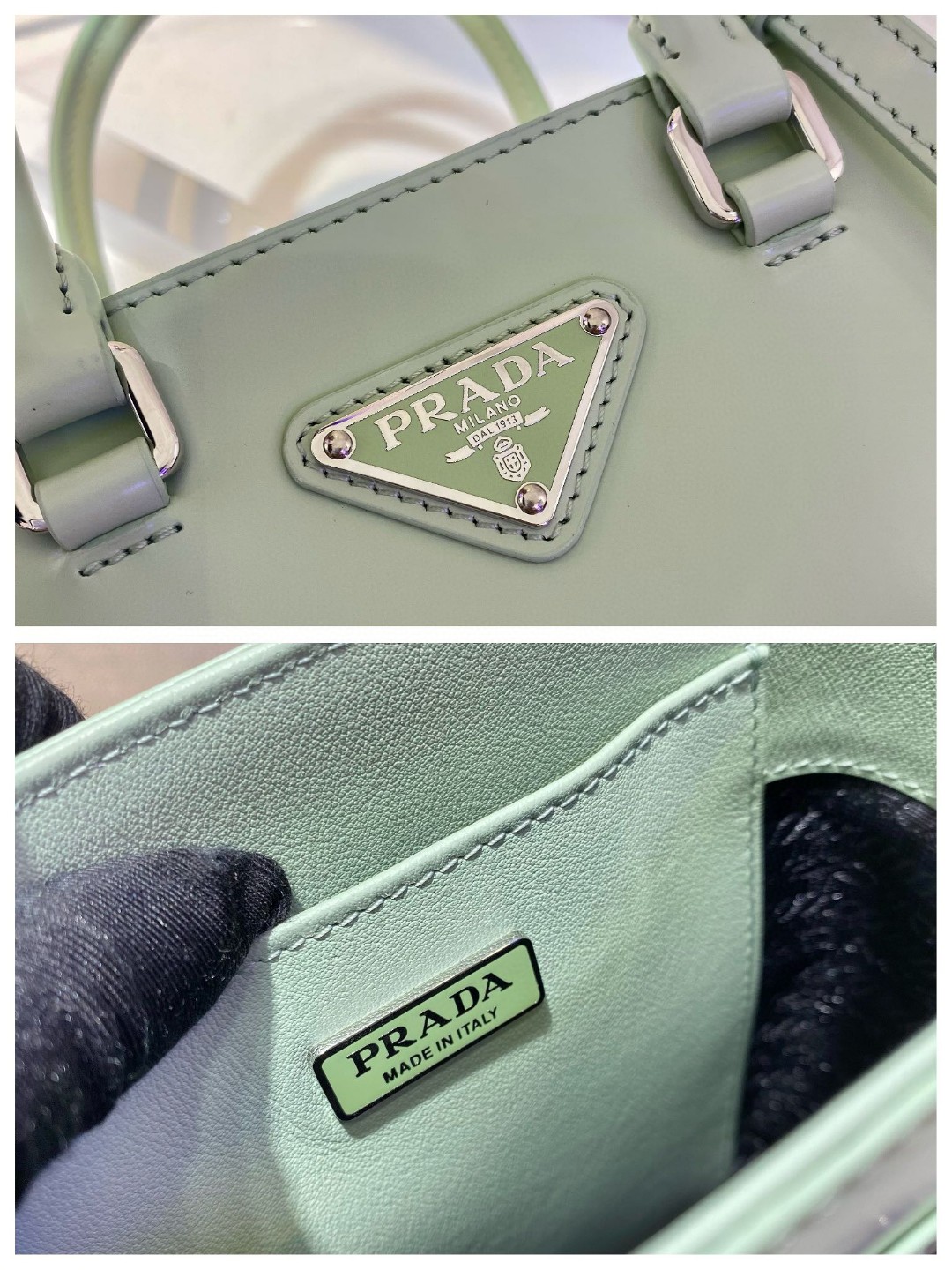 Prada Small Brushed Tote Green For Women, Women’s Bags 6.9in/18cm 