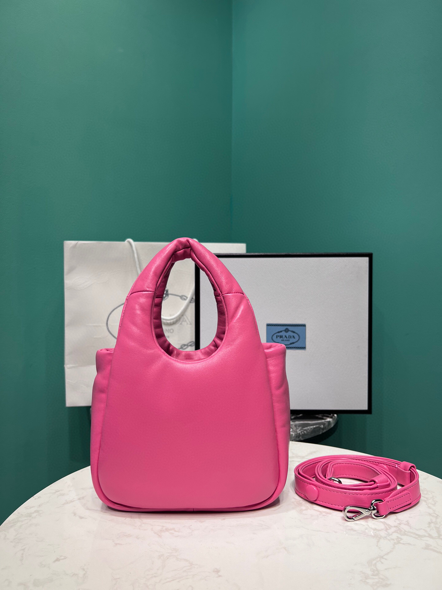 Prada Small Padded Prada Soft Nappa Bag In Pink For Women 7.1 in/ 18 cm