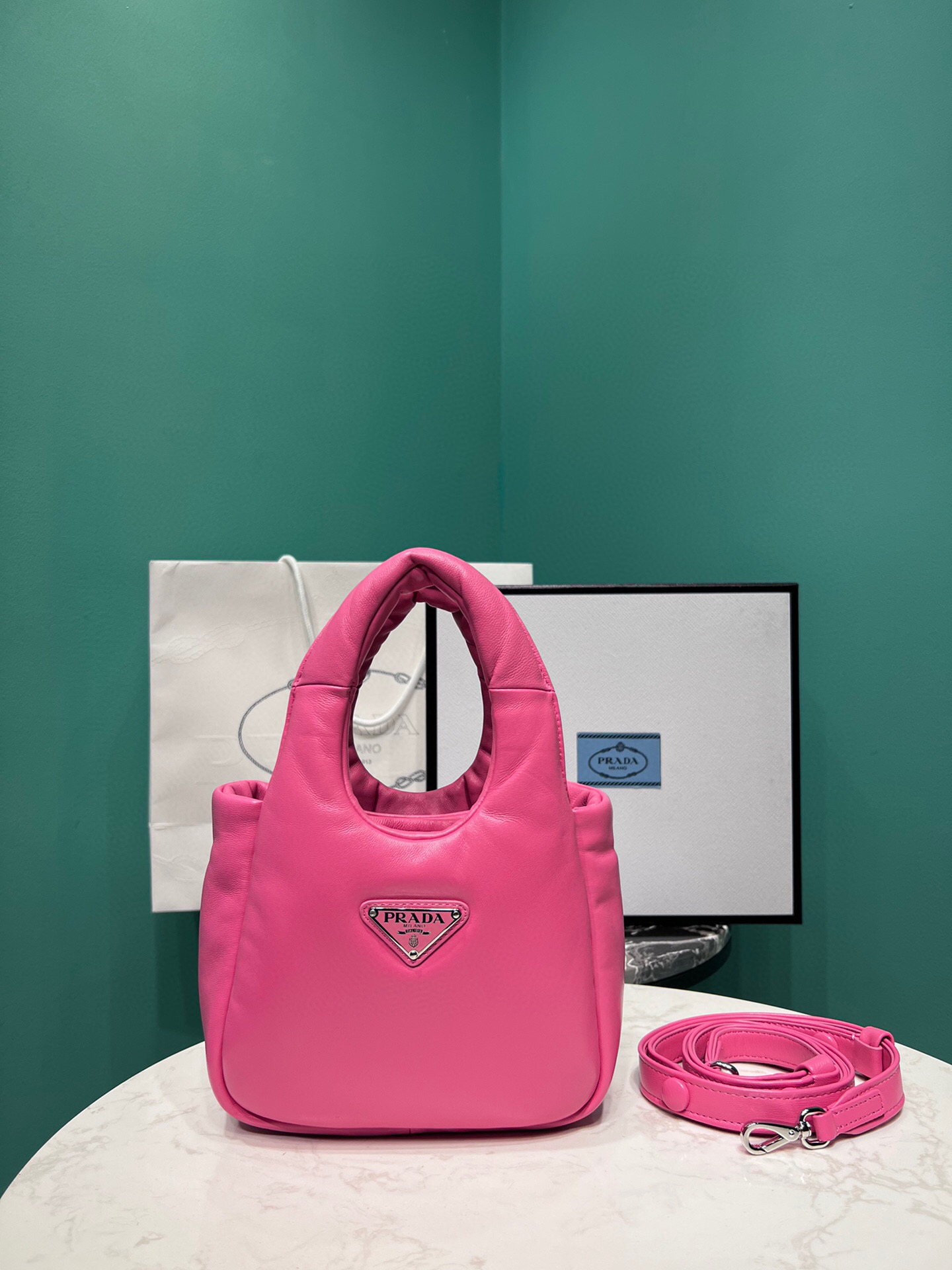 Prada Small Padded Prada Soft Nappa Bag In Pink For Women 7.1 in/ 18 cm