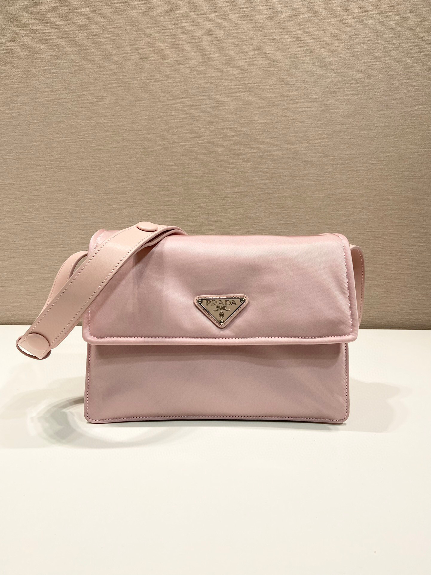 Prada Small Padded Shoulder Bag In Beige/Pink For Women 9.1in/ 23cm 1BD313_RDLN_F0F24_V_OOO